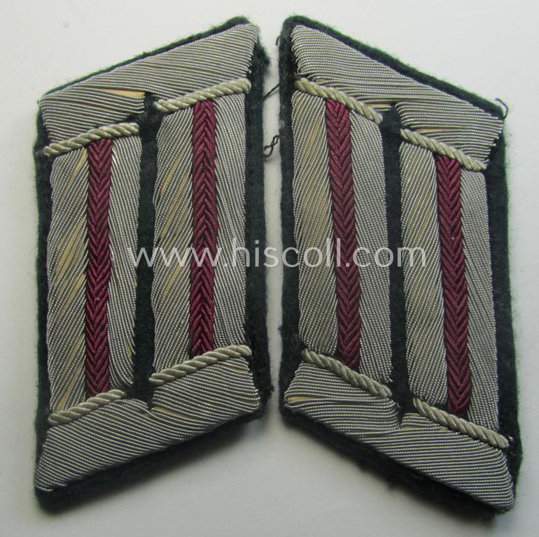 Fully matching - and moderately used! - pair of WH (Heeres) hand-embroidered, officers'-type collar-tabs (ie. 'Kragenspiegel für Offiziere') as was intended for - and/or clearly worn by! - an: 'Offizier der Nebelwerfer-Trpn.'