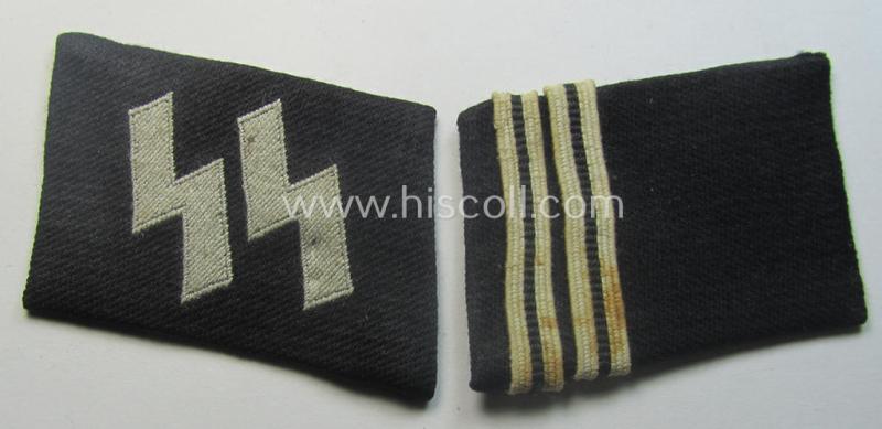 Superb - and clearly tunic-removed! - Waffen-SS - so-called: 'BeVo'-woven, enlisted-mens'- (ie. NCO-) type so-called: 'runes'-collar-tab-pair as was intended for usage by the soldiers (ie. NCOs) of the Waffen-SS throughout the war
