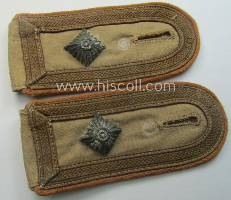 Pair of - truly used- and/or worn! - WH (Luftwaffe) 'tropical-styled' NCO-type shoulderstraps (as was specifically for usage on the tropical-shirts ie. tunics) as was intended for usage by a: 'Feldwebel der Nachrichten-Trpn.'