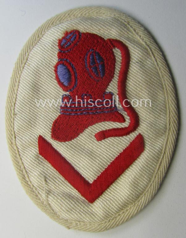 WH (KM) neatly machine-embroidered, so-called: career- ie. specialist-armbadge (ie. 'Tätigkeits-Abzeichen') as was intended to signify the: 'Sonderausbildung für Schiffstaucher'