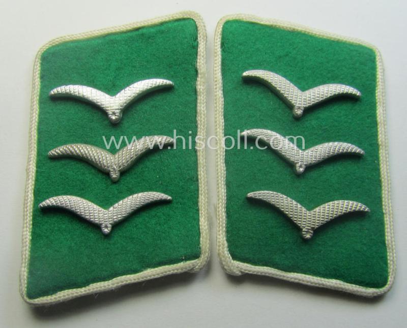 Pair of fully matching, bright-green-coloured- (and/or white-piped-) WH (Luftwaffe) collar-patches (ie. 'Kragenspiegel') as was intended for usage by a: 'Soldat der LW-Felddivisionen'