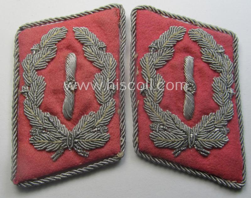 Fully matching - and actually scarcely encountered! - pair of WH (Luftwaffe) collar-tabs (ie. 'Kragenspiegel') as was intended for usage by a: 'Flieger-Stabsingenieur' (being a rank similar to: 'Major')