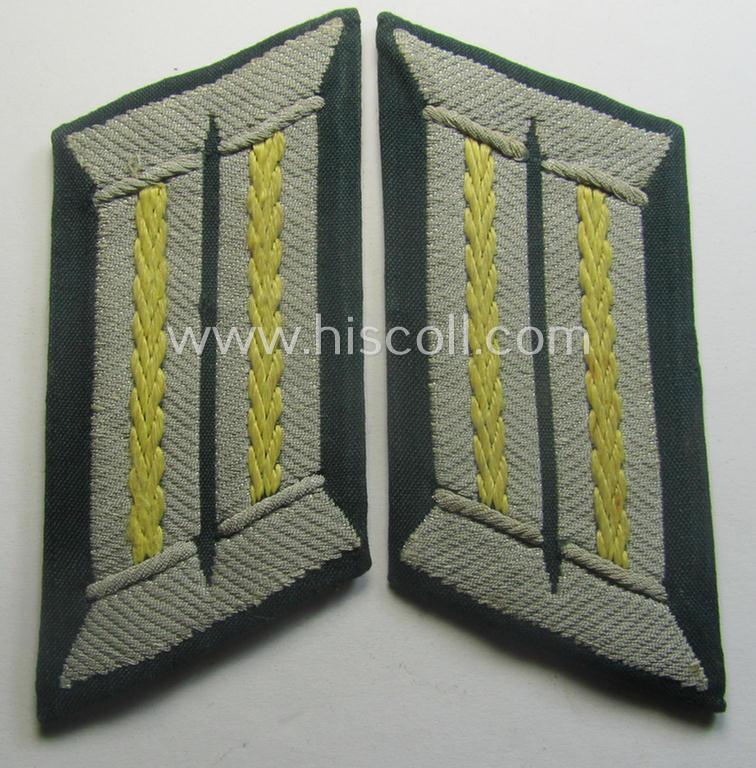 Pair of WH (Heeres) (later-war-pattern) officers'-type collar-tabs (ie. 'Kragenspiegel für Offz.') as executed in 'BeVo'-weave pattern as was intended for an officer serving within the: 'Nachrichten-Trpn.'