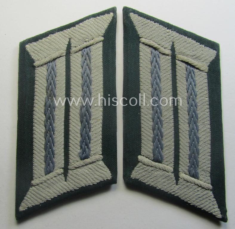 Pair of WH (Heeres) (later-war-pattern) officers'-type collar-tabs (ie. 'Kragenspiegel für Offz.') as executed in 'BeVo'-weave pattern as was intended for an officer serving within the: 'Nachschub-Trpn.'