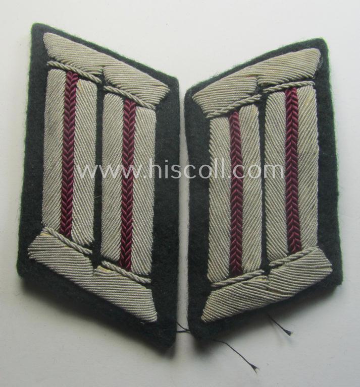 Fully matching - and moderately used! - pair of WH (Heeres) hand-embroidered, officers'-type collar-tabs (ie. 'Kragenspiegel für Offiziere') as was intended for - and/or clearly worn by! - an: 'Offizier der Nebelwerfer-Trpn.'