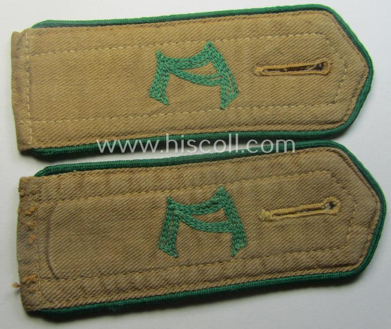 Fully matching pair of (typical) early-period and neatly 'cyphered', so-called: 'Hitlerjugend' (HJ) 'Landjahr'-shoulderstraps as was intended for and used by a member with the rank of: 'Hitlerjunge'