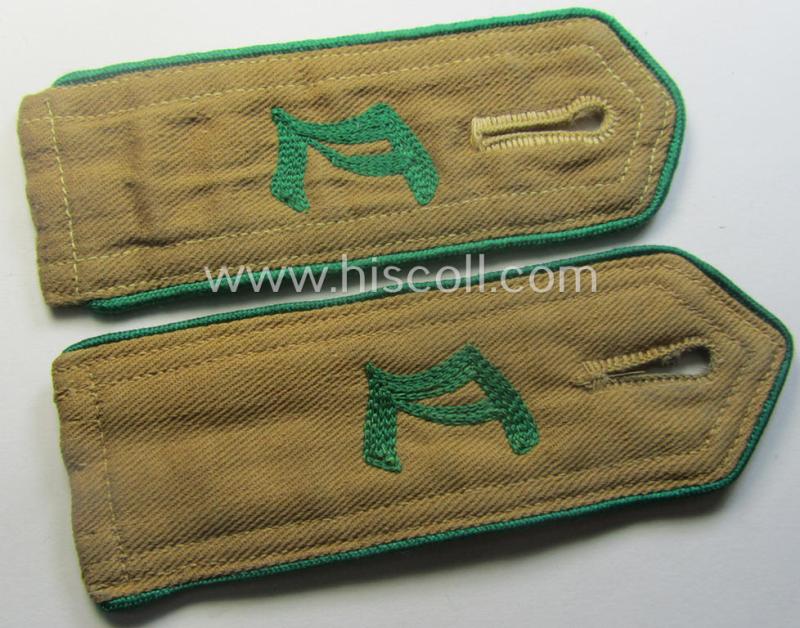 Mis-matched pair of (typical) early-period and neatly 'cyphered', so-called: 'Hitlerjugend' (HJ) 'Landjahr'-shoulderstraps as was intended for and used by a member with the rank of: 'Hitlerjunge'