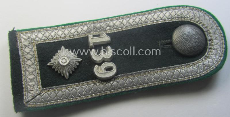 Single, WH (Heeres) NCO-type (ie. 'M36- o. M40'-pattern- and 'rounded-styled-') neatly 'cyphered' shoulderstrap as was intended for usage by a: 'Feldwebel des Gebirgsjäger-Rgts. 139' (part of the: '3. Gebirgs-Div.')