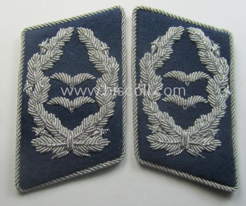 Pair of WH (Luftwaffe) officers'-type collar-patches (ie. 'Kragenspiegel für Offiziere') as executed in darker-blue-coloured wool as was intended for usage by an: 'Oberstleutnant o. Arzt der der Sanitäts-Trpn.'