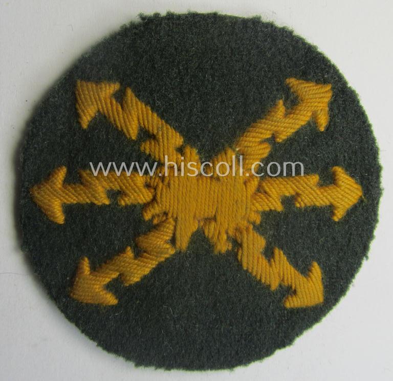 Clearly used- and/or tunic-removed, WH (Heeres) so-called: trade- and/or special-career arm-insignia (ie. 'Laufbahn- o. Tätigkeitsabzeichen') as intended for an army: 'Funkmeister' (or: radio-operator ie. radio-equipment NCO)