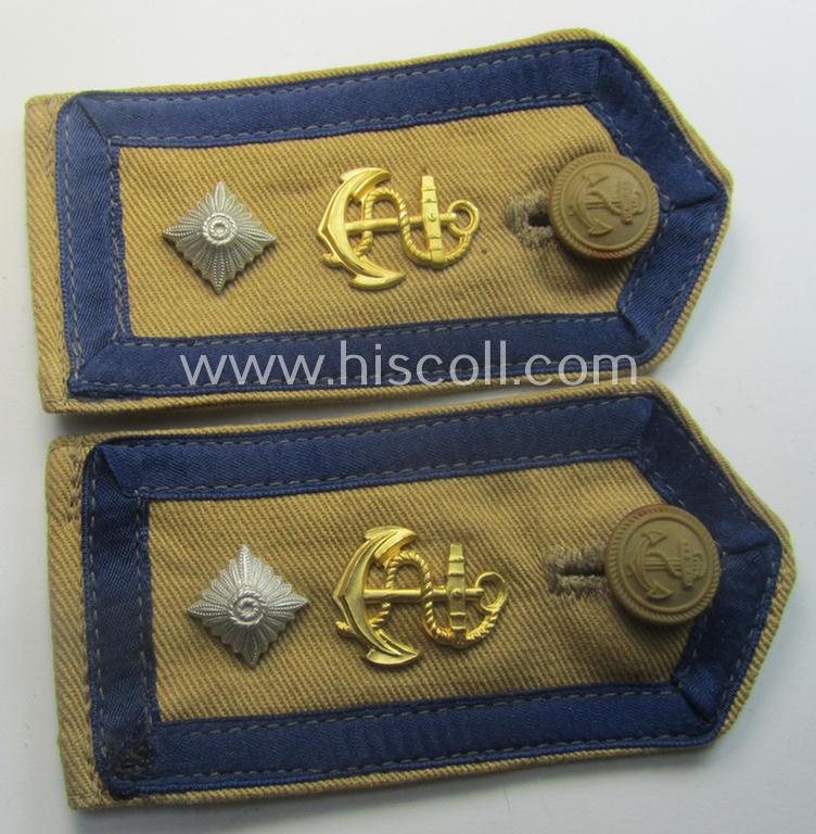 Minimally used - and fully matching! - pair of WH (Kriegsmarine) 'tropical-styled', 'cyphered' NCO-type shoulderstraps (as was specifically intended for usage on the tropical-shirts ie. tunics) as was intended for a: 'Feldwebel'