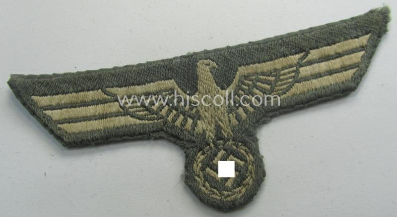 Truly used WH (Heeres) early- (ie. pre)-war-period- and/or greyish-white-coloured breast-eagle of the so-called: 'M35-pattern' (ie. 'Brustadler für Mannschaften u. Uffz.') as was executed in the 'BeVo'-weave pattern