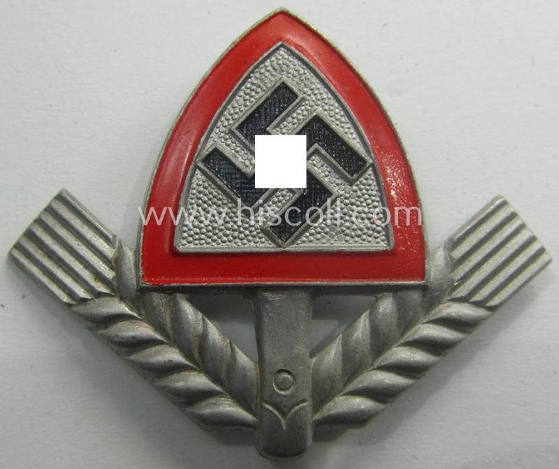 Aluminium-based, EM- (ie. NCO-) pattern, RAD (ie. 'Reichsarbeitsdienst') cap-badge being a maker- (ie. 'G.S. 36 - RADJ'-) marked- and/or very detailed example that was specifically intended for usage on the RAD-caps (aka: 'Kaffeebohnen')