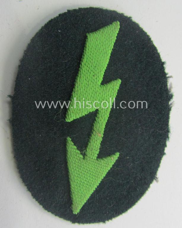 WH (Heeres) trade- and/or special-career-insignia ie. hand-embroidered 'signal-blitz' being a nicely maker- (ie. 'CTG'-) marked example as executed in bright-green linnen as was specifically intended for a soldier within the: 'Pz.-Gren.-Trpn.'