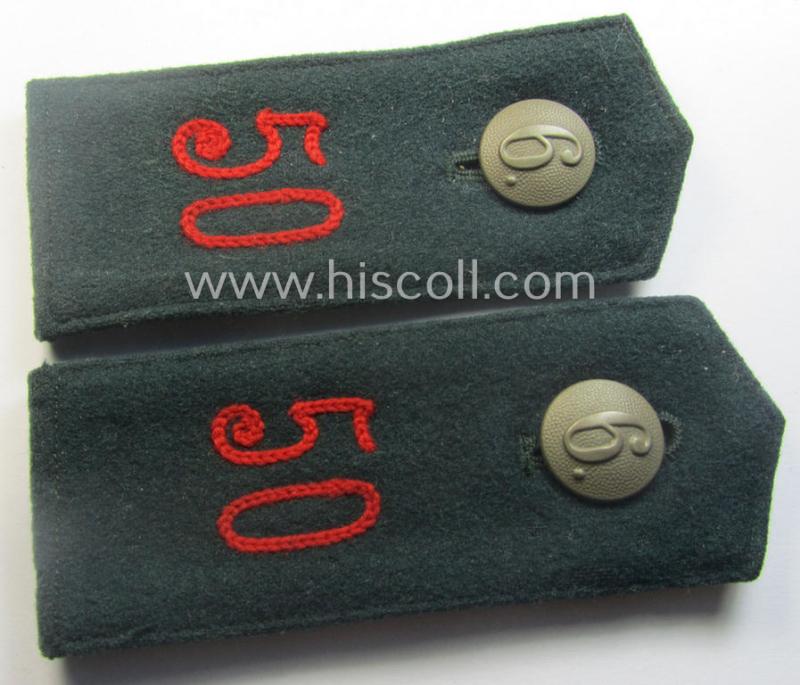 Pair of early- (ie. pre-) war-period, WH (Heeres) 'M36'- (ie. 'M40'-) pattern 'cyphered' (pointed-styled!) EM-type shoulderstraps as intended for an: 'Soldat u. Mitglied des Artillerie-Rgts. 50'