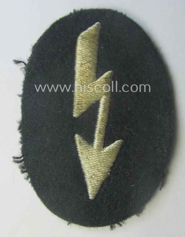Truly used, WH (Heeres) trade- and/or special-career insignia ie. hand-embroidered signal-blitz (being a non-maker-marked example as executed in white) as was intended for a soldier serving within the: 'Infanterie-Trpn.'