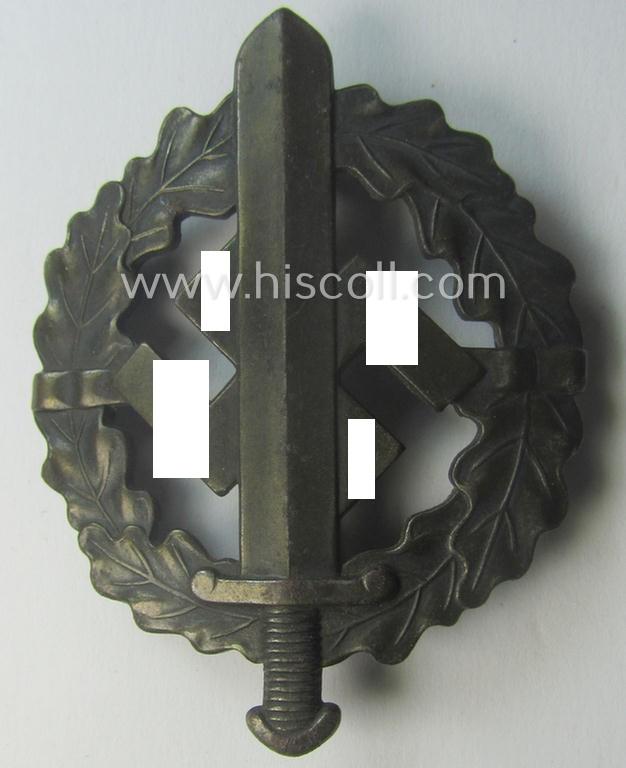 Darker-toned, 'SA-Sportabzeichen in Bronze' being a maker- (ie. 'Berg u. Nolte'-) marked example that shows the (unique) impressed bearers'-number: '721853'