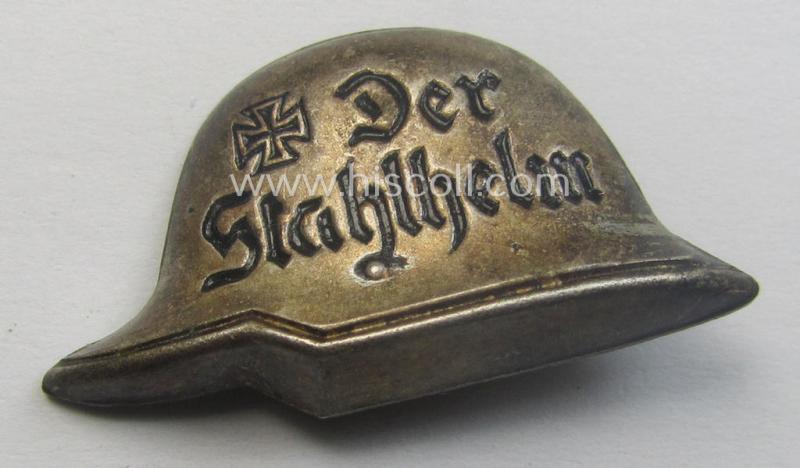 Lapel-pin (ie. 'Zivilabzeichen') denoting membership within: 'Der Stahlhelm' - Bund der Frontsoldaten (Sta)' being a non-maker-marked example that is executed in (tarnished) silvered metal (ie. 'Buntmetall')