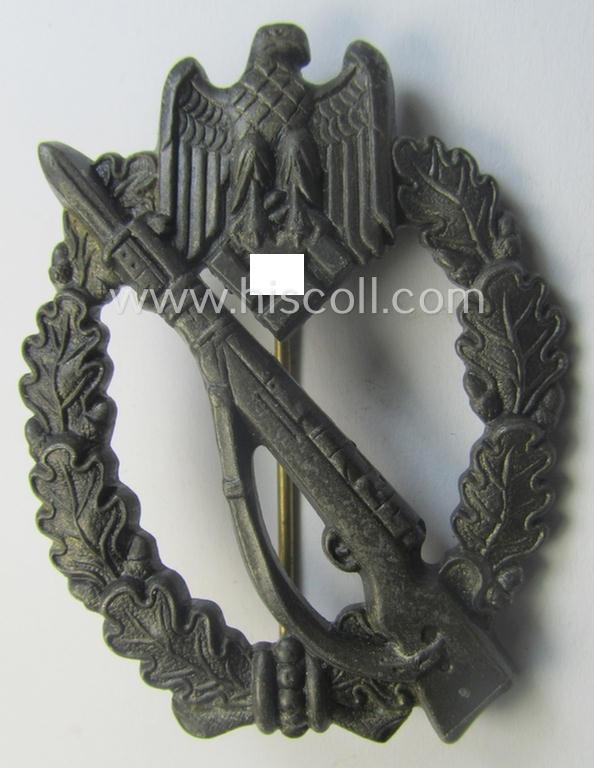 Attractive - and detailed! - 'Infanterie Sturmabzeichen in Bronze' (or: bronze-class infantry assault-badge ie. IAB) being a maker- (ie. 'S.H.u.C.o. 41'-) marked example as executed in bronze-toned, zinc-based metal (ie. 'Feinzink')