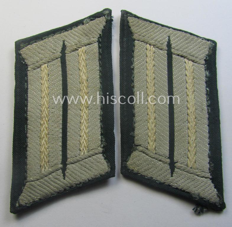 Truly used and/or tunic-removed, WH (Heeres) pair of (later-war-pattern) officers'-type collar-tabs (ie. 'Kragenspiegel für Offiziere') as executed in 'BeVo'-weave pattern as was intended for an officer serving within the: 'Infanterie-Trpn.'
