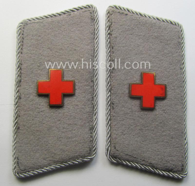 Fully matching - and actually not that easily found!! - pair of DRK (ie. 'Deutsches Rotes Kreuz') enlisted-mens'- (ie. NCO-) type collar-tabs (ie. 'Kragenspiegel') as was intended for usage by a: 'DRK-Helfer'
