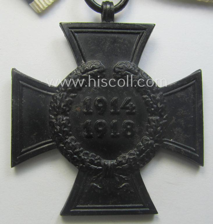 Female-related, WWI-period: 'Ehrenkreuz für Witwen und Waisen 1914-18' being a nicely preserved (albeit non-maker marked) example that came mounted onto its period (nicely 'bow-shaped'-folded) ribbon (ie. 'Bandabschnitt')