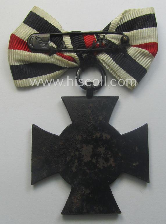 Female-related, WWI-period: 'Ehrenkreuz für Witwen und Waisen 1914-18' being a nicely preserved (albeit non-maker marked) example that came mounted onto its period (nicely 'bow-shaped'-folded) ribbon (ie. 'Bandabschnitt')