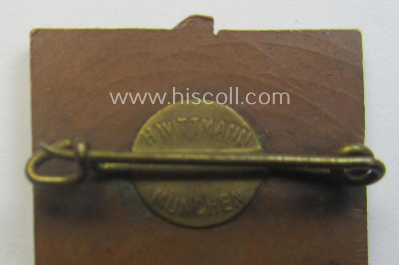 Luxuriously-styled - and actually scarcely encountered! - HJ (ie.'Hitlerjugend') related 'tinnie' (ie. 'Veranstaltungsabzeichen') being a clearly maker- (ie. 'H. Wittmann'-) marked example showing the text: 'Hitler-Jugend 1923-1933 München'