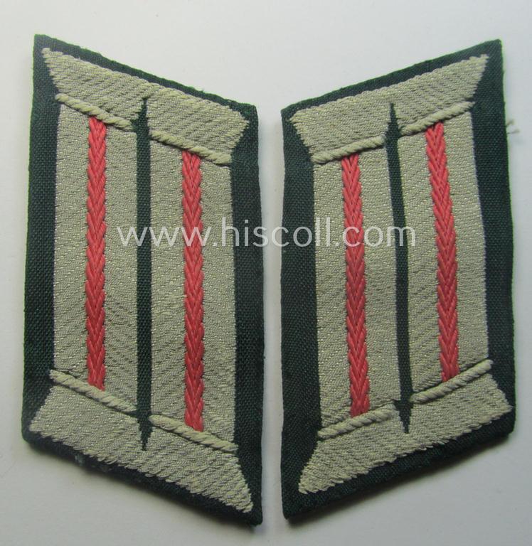 WH (Heeres) pair of (later-war-pattern) officers'-type collar-tabs (ie. 'Kragenspiegel für Offiziere') as executed in 'BeVo'-weave pattern as was intended for an officer serving within the: 'Panzer- o. Panzerjäger-Trpn.'