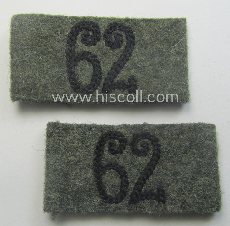 Pair of WH (Heeres) 'Pioniere'-related, so-called: regimental shoulderstrap-'slip-ons' (ie. 'Schulterstück-Überschuben') as was intended for usage by a: 'Soldat des Pionier-Abtlgs. 62'