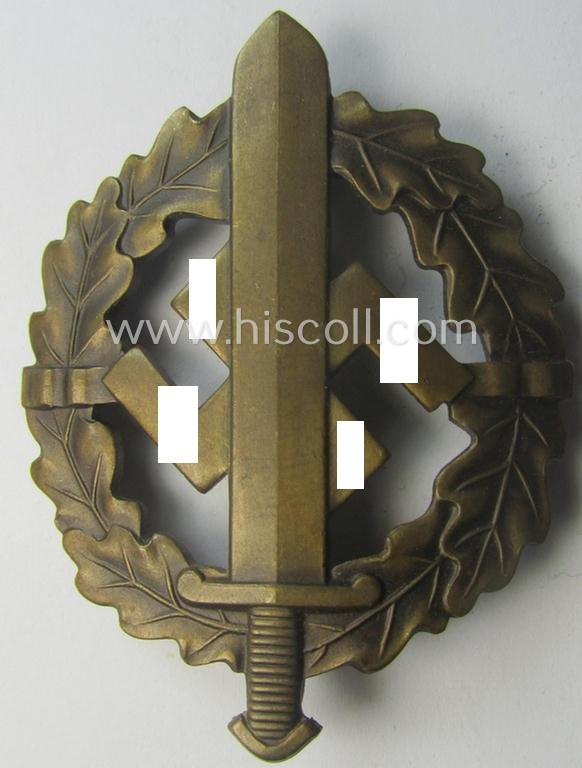 Early- (ie. pre-) war-period 'SA Sportabzeichen in Bronze' being a nicely maker- (ie. 'E. Schneider'-) marked example that bears a unique, stamped bearers'-number that reads: '198149' on its back