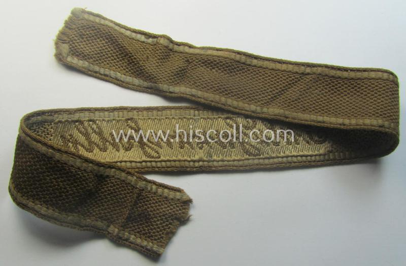 Truly used- and/or tunic-removed - almost full length and scarcely encountered! - WH (Heeres) 'BeVo'-woven: 'FHH-Ärmelstreifen' (ie. cuff-title) as was intended for the soldiers- (ie. NCOs) serving within the: '60. Pz-Gren.-Div. “Feldherrnhalle”