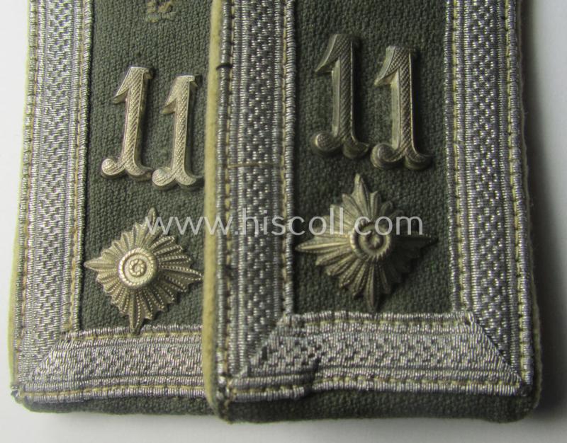 Pair of early-period- (ie. 'Reichswehr'), WH (Heeres) 'cyphered' NCO-type shoulderstraps, as executed in neat 'rib-cord'-like linnen as was specifically intended for a: 'Feldwebel des Infanterie-Rgts. 11'