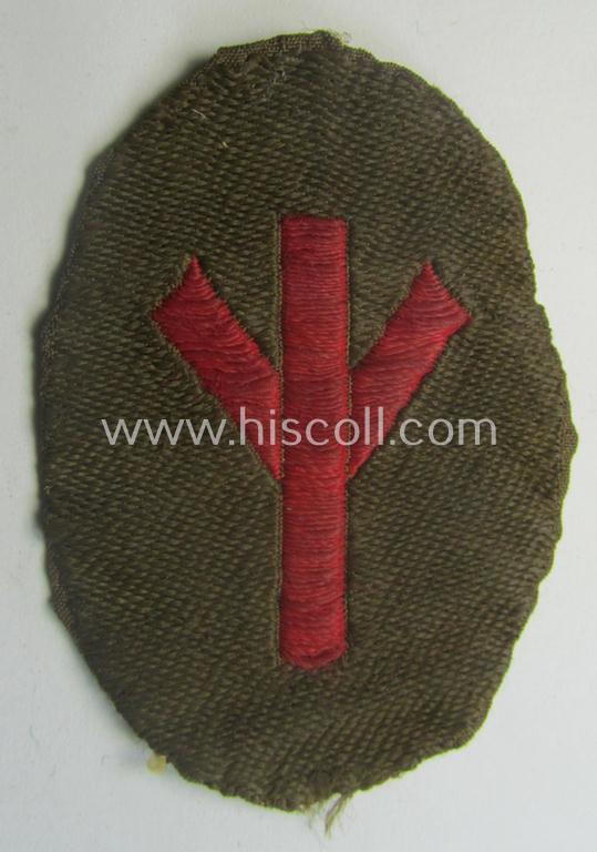 Truly used, SA (ie. 'Sturmabteilungen') trade- or specialist-armbadge as executed in neat 'BeVo'-weave pattern as was intended for usage by a: 'Sanitäts-Unterführer o. Mann' (ie. 'SA-Feldscher' or medical orderly)