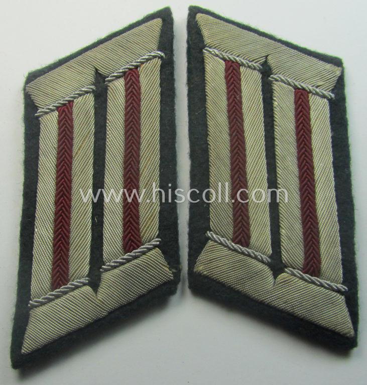 Fully matching - and just moderately used! - pair of WH (Heeres) hand-embroidered, officers'-type collar-tabs (ie. 'Kragenspiegel für Offiziere') as was intended for - and/or clearly worn by! - an: 'Offizier der Nebelwerfer-Trpn.'