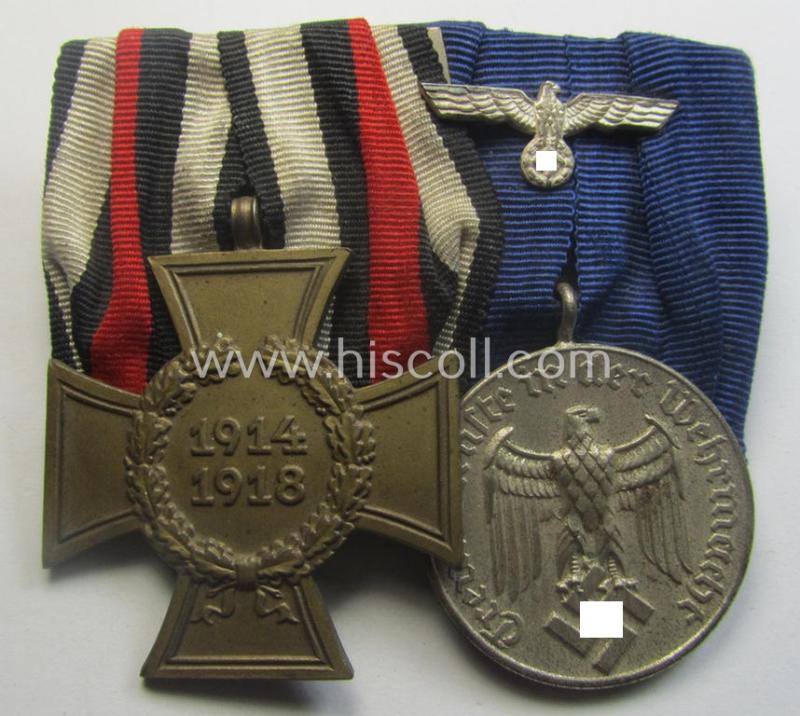 Interesting, 'Orden- o. Doppelspange' depicting a: 'Kriegsteilnehmerkreuz ohne Schwn.') and a: 'WH KM o. Heeres Dienstauszeichnung für 4 Jahre t.D.'