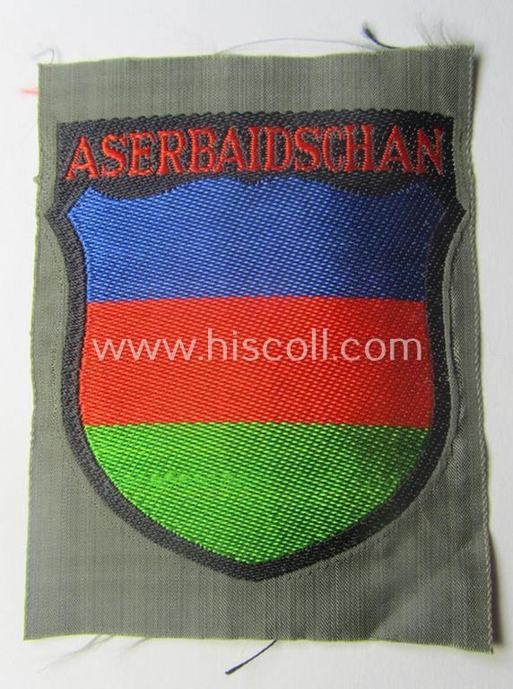 'BeVo'-type armshield entitled: 'Aserbaidschan', being a piece as intended for a volunteer who served within the 'Deutsche Wehrmacht' ie. within the 'Aserbaidschanisches Legion'