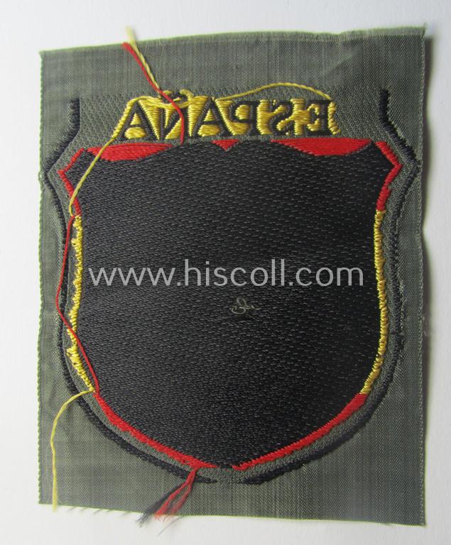 'BeVo'-type armshield entitled: 'España' (being a 'virtually mint- ie. unissued' example as was intended for a volunteer who served within the 'Deutsche Wehrmacht' ie. within the famous 'Blue Division' ie. 'Blauer Division')