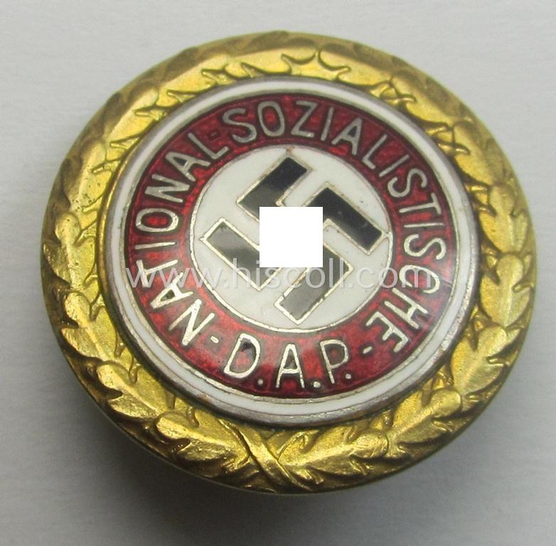 Stunning - and rarely seen! - 'Goldenes Ehrenzeichen der N.S.D.A.P.' (or: 'kleines Partei-Abzeichen für den Zivilanzug') being a smaller-sized- and (typical) non-maker-marked 'variant' showing the unique bearers'-number that reads: '67337'