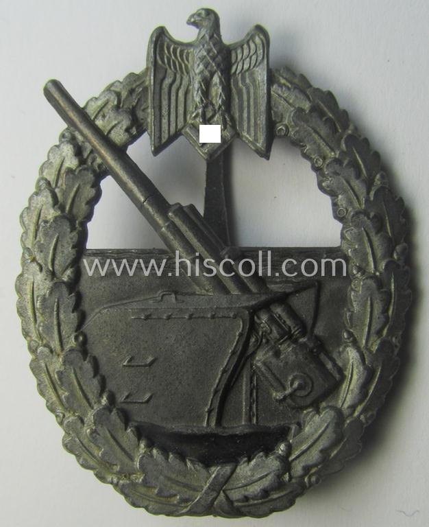 WH (Kriegsmarine) 'Marine-Artillerie-Abzeichen' being a typical zinc- (ie. 'Feinzink'-) based example by the desirable maker- (ie. 'Hersteller') 'C.E. Juncker - Berlin'