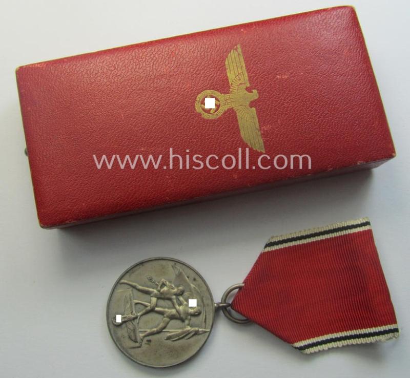 WH Austrian-occupation- (ie. 'Anschluss'-) medal: '13. März 1938' being a very attractive (and hardly tarnished) example that comes stored in its bright-red-coloured- and/or typical non-maker-marked etui as issued