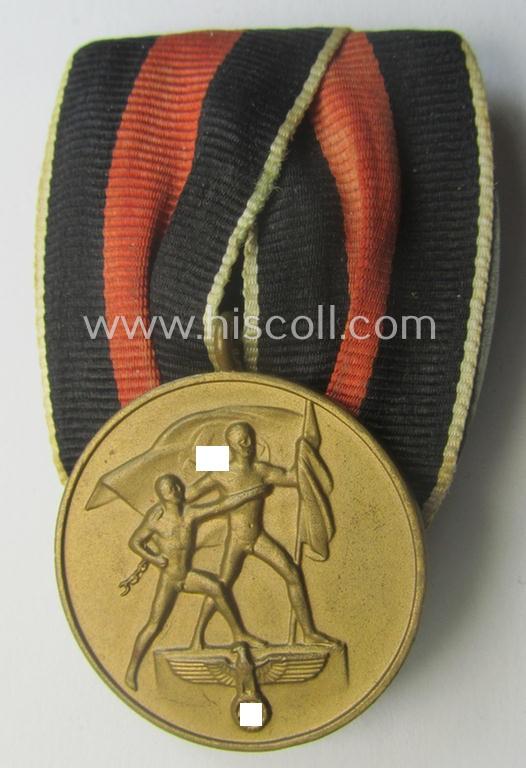 'Einzelspange' (ie. single-pieced medal-bar) showing a Czech 'Anschluss'- (ie. occupation-) medal: '1 October 1938'