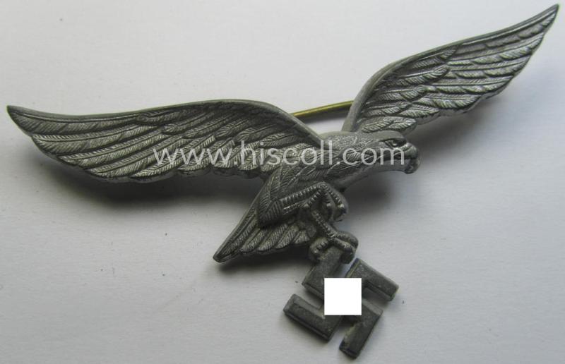 WH (Luftwaffe) zinc- (ie. 'Feinzink'-) based breast-eagle as was specifically intended for usage on the white summer-tunics (ie. 'Brustadler für Sommerrock') being a detailed- albeit non-maker-marked specimen