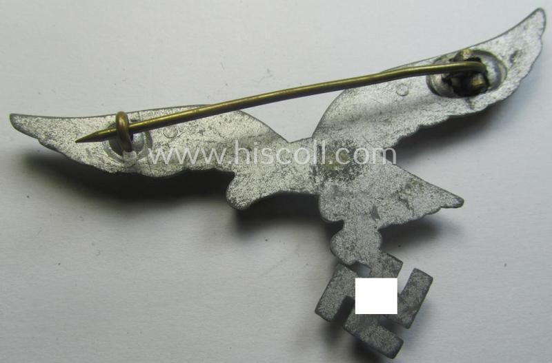 WH (Luftwaffe) zinc- (ie. 'Feinzink'-) based breast-eagle as was specifically intended for usage on the white summer-tunics (ie. 'Brustadler für Sommerrock') being a detailed- albeit non-maker-marked specimen