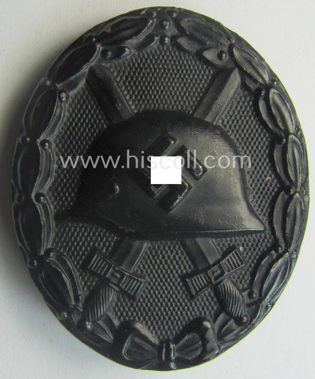 Moderately used- and/or worn black-class wound-badge (or: 'Verwundeten-Abzeichen in Schwarz') being a typical non-maker-marked example