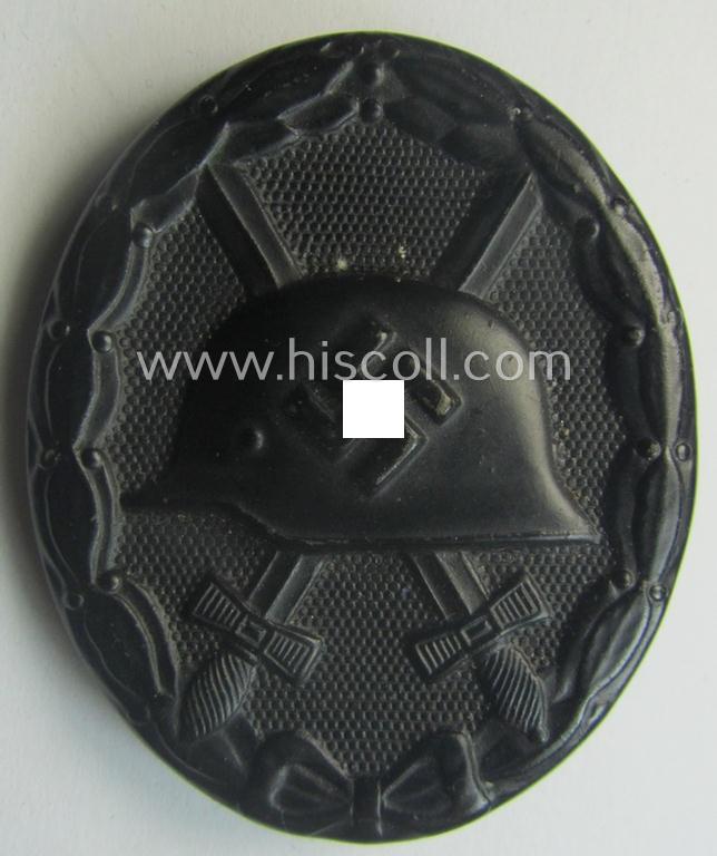 Minimally used- and/or hardly worn black-class wound-badge (or: 'Verwundeten-Abzeichen in Schwarz') being a typical non-maker-marked (and non-magnetic!) example