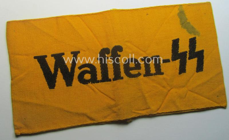 Golden-yellow-coloured- and/or linnen-based armband (ie. 'Armbinde') entitled: 'Waffen-SS'
