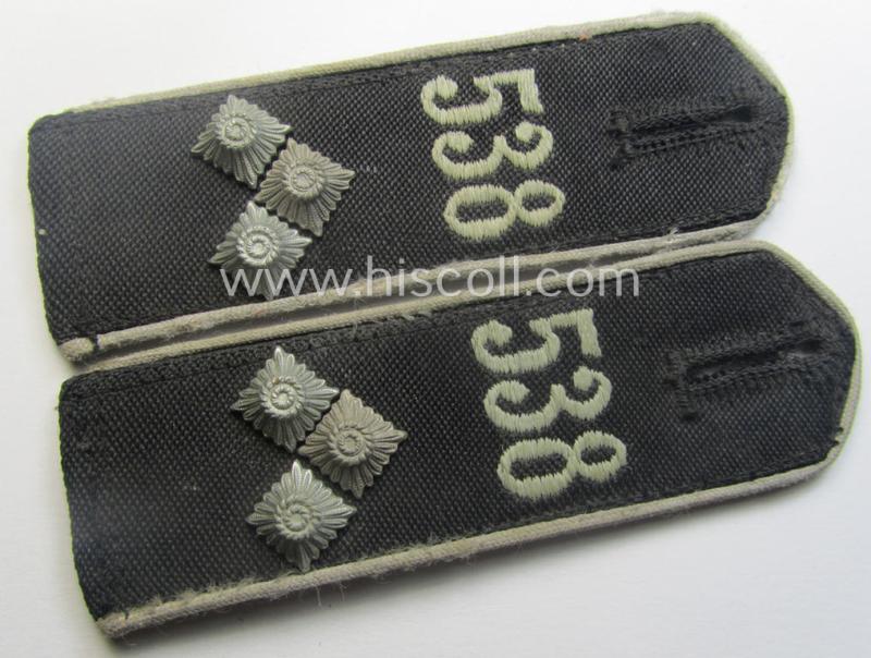 Very unusual - fully matching albeit clearly used! - white-piped, so-called: 'Reiter-HJ' (ie. 'HJ-Streifendienst') shoulderstrap-pair for an: 'HJ-Gefolgschaftsführer' who was attached to the (Austrian-based): 'Bann 538' (538 = 'Gmunden')