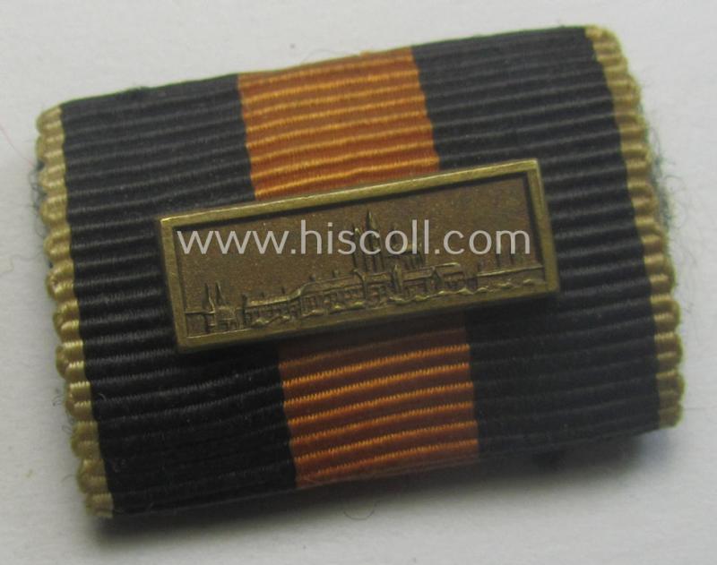 Single-pieced, WH (Heeres etc.) ribbon-bar (ie. 'Band- o. Feldspange') that is showing the ribbon for a Czech 'Anschluss'-medal (and having a detailed- and larger-sized miniature 'Prager Burg-Spange' period-attached)