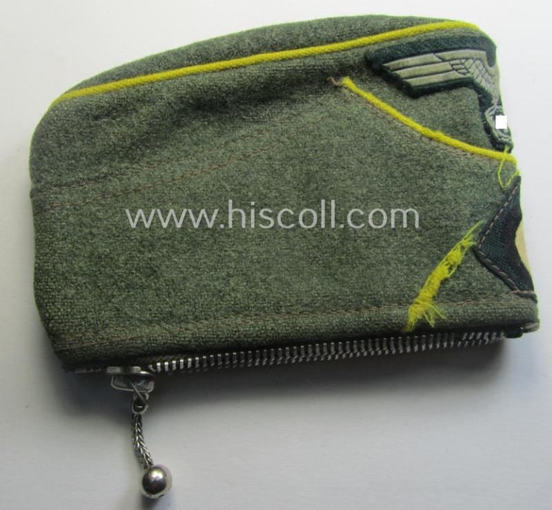 Interesting, period wallet (ie. 'Geldbörse') that takes the format of a smaller-sized, WH (Heeres) ie. 'Nachrichten'- (or signals) related side-cap (ie. 'Schiffchenmütze')